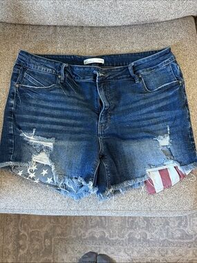 KanCan Dark Blue Distressed Denim Shorts with Flag Panels